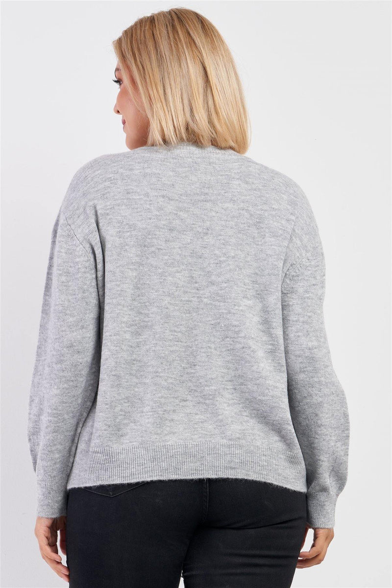 Plus Size Heather Grey Soft Ribbed Fleece Long Sleeve Sweater - AM APPAREL
