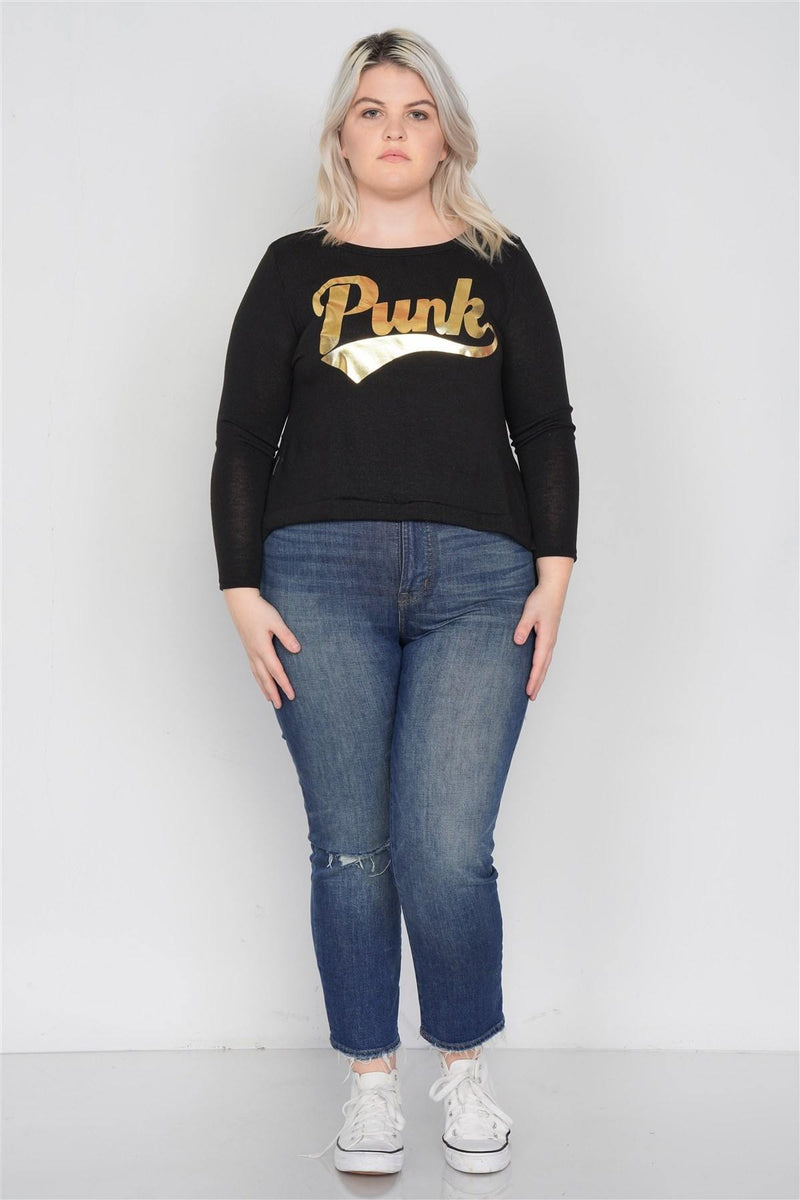 Plus Size "Punk" Graphic Print Long Sleeves Top - AM APPAREL
