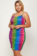 Plus Size Rainbow Ombre Print Cami Dress - AM APPAREL