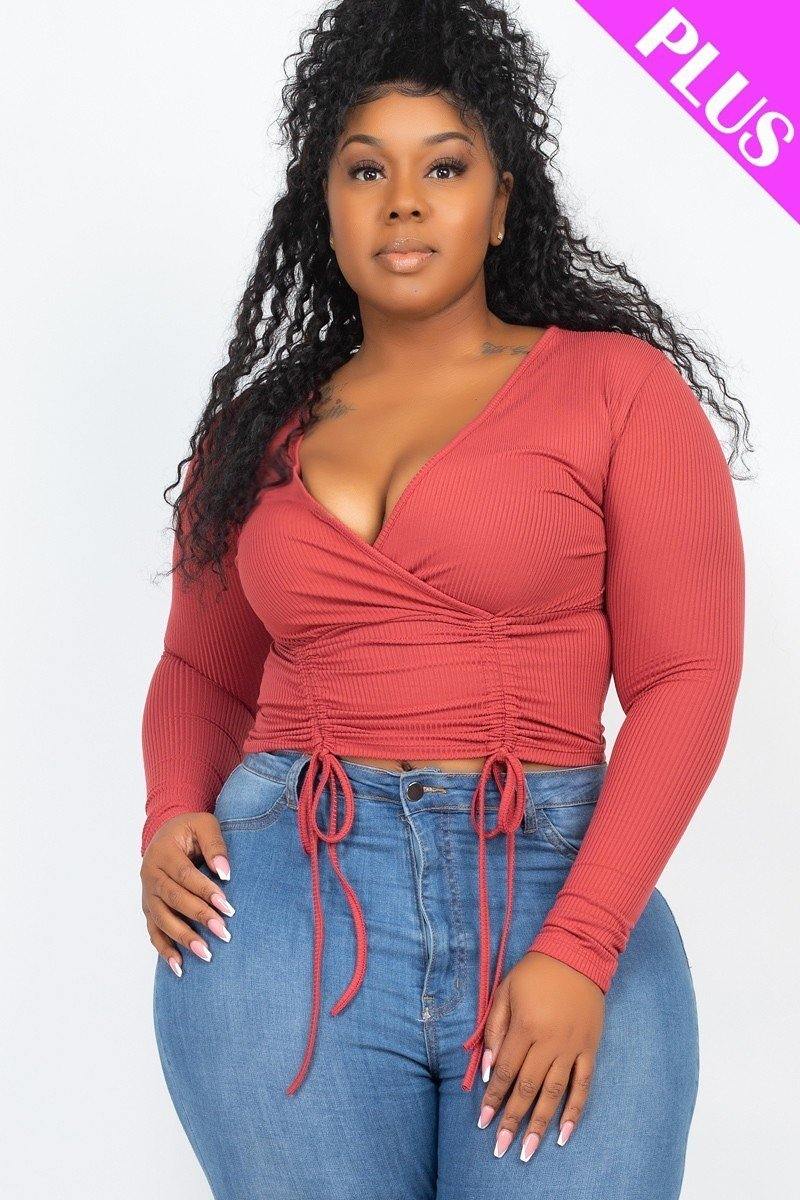 Plus Size Shirred Cropped Top - AM APPAREL