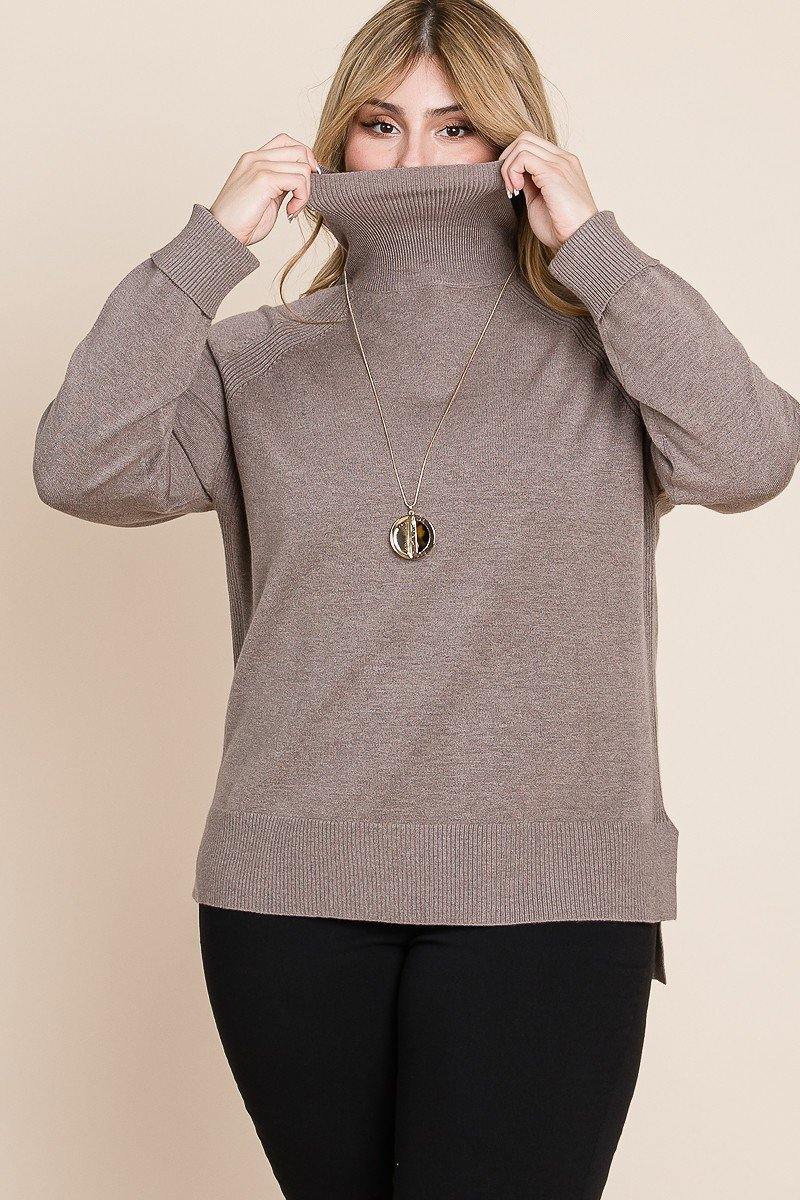 Plus Size Soft Knit Turtleneck Two Tone Sweater - AM APPAREL