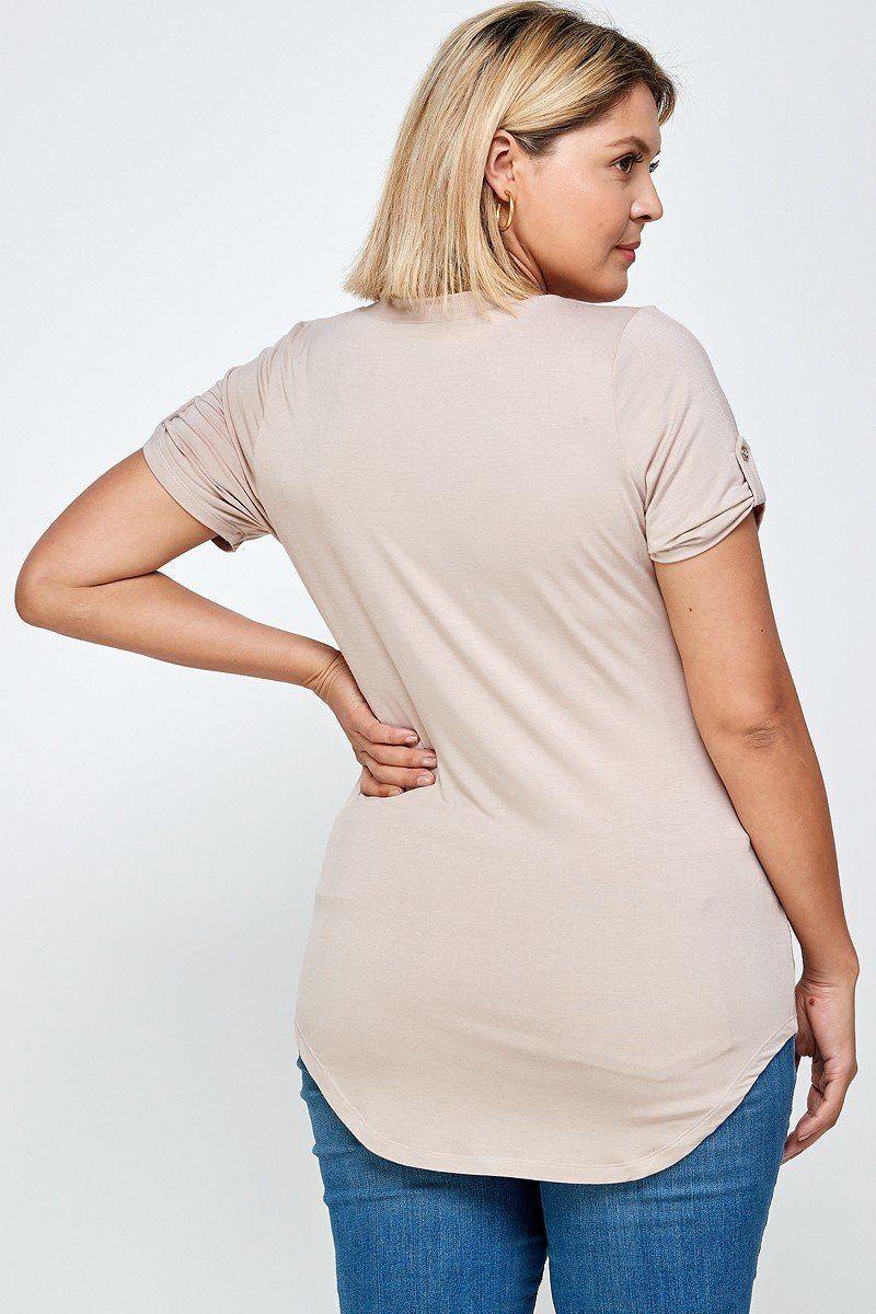 Plus Size Solid Knit V-neck Tee - AM APPAREL