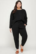 Plus Size Solid Sweater Knit Top And Pant Set - AM APPAREL