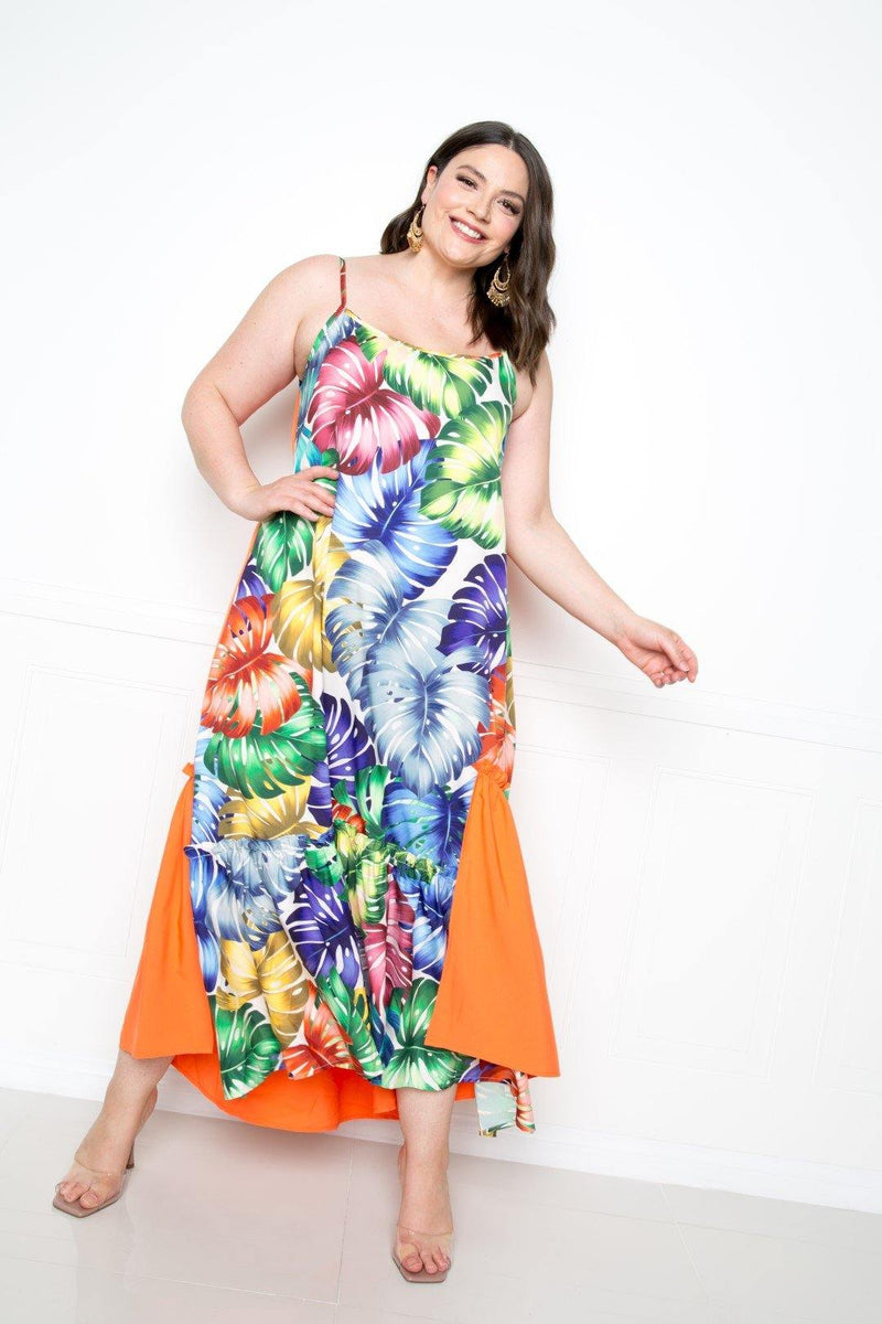 Plus Size Splice Tropical Dress - AM APPAREL