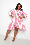 Plus Size Stripe Shirt Dress - AM APPAREL