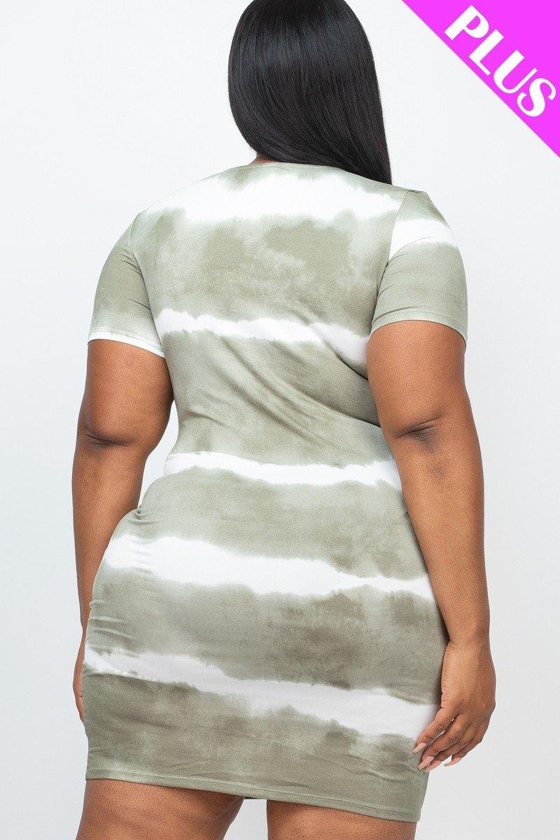 Plus Size Stripe Tie-dye Printed Midi Dress - AM APPAREL