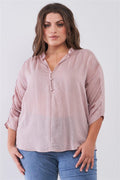 Plus Size Striped Frill Neck Button-down Relaxed Boohoo Top - AM APPAREL