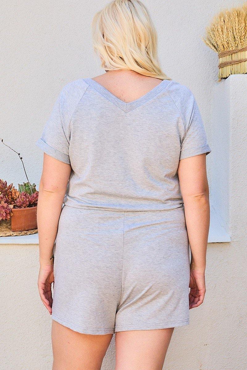 Plus Size V Neck Solid French Terry Romper - AM APPAREL
