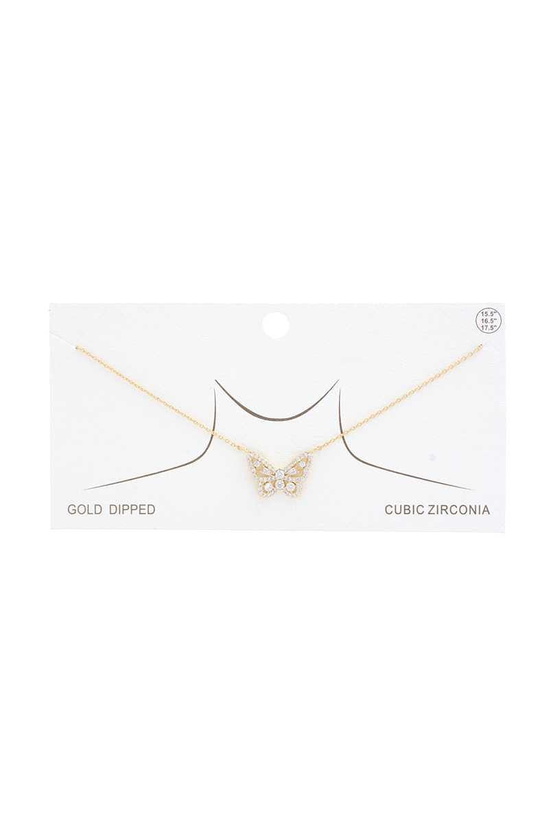 Rhinestone Butterfly Charm Gold Dipped Necklace - AM APPAREL
