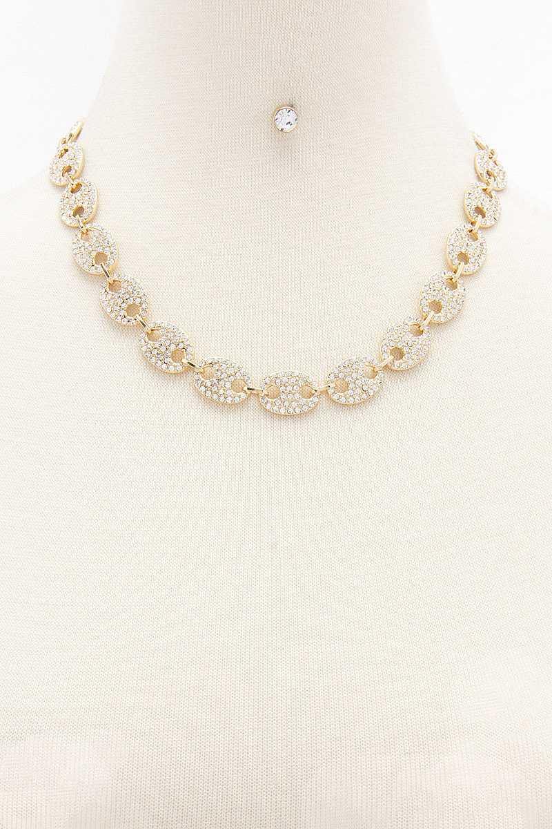 Rhinestone Chain Necklace Earring Set - AM APPAREL