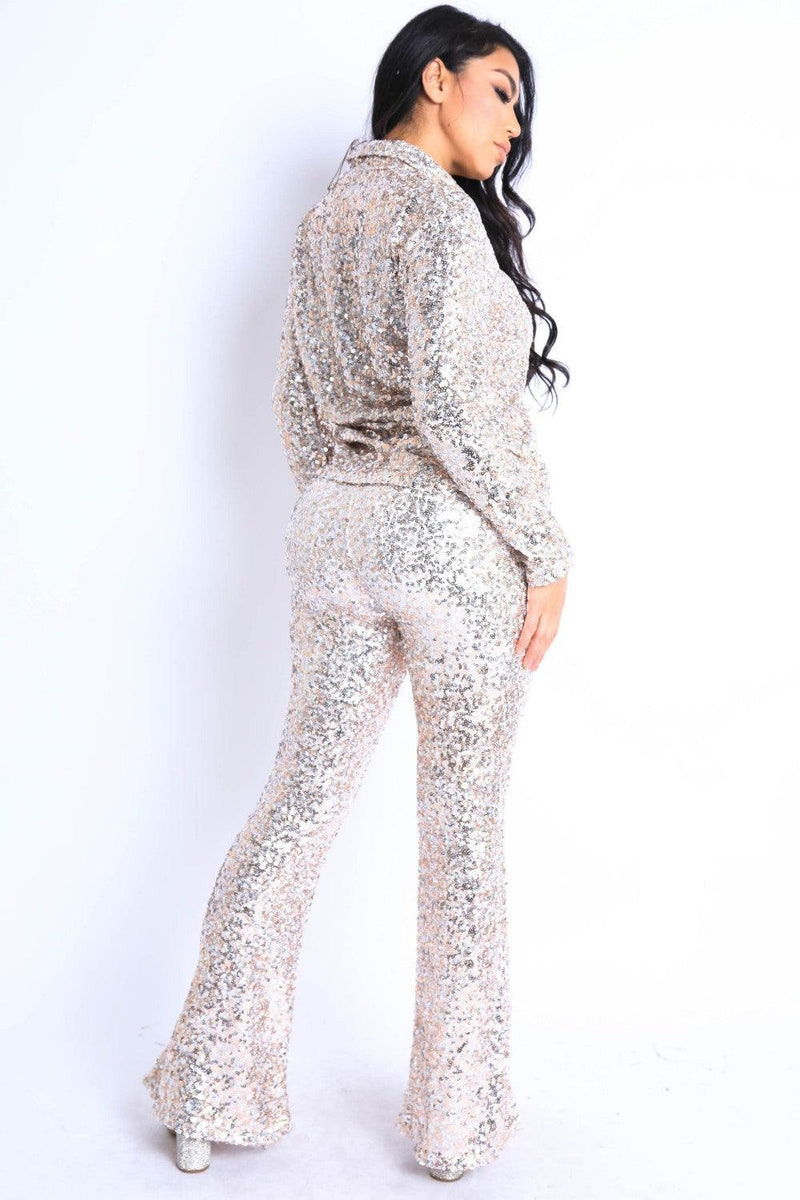 Sequin Button Down Shirt And Pant Set - AM APPAREL