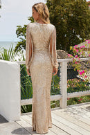 Sequin Fringe Sleeve Maxi Dress - AM APPAREL