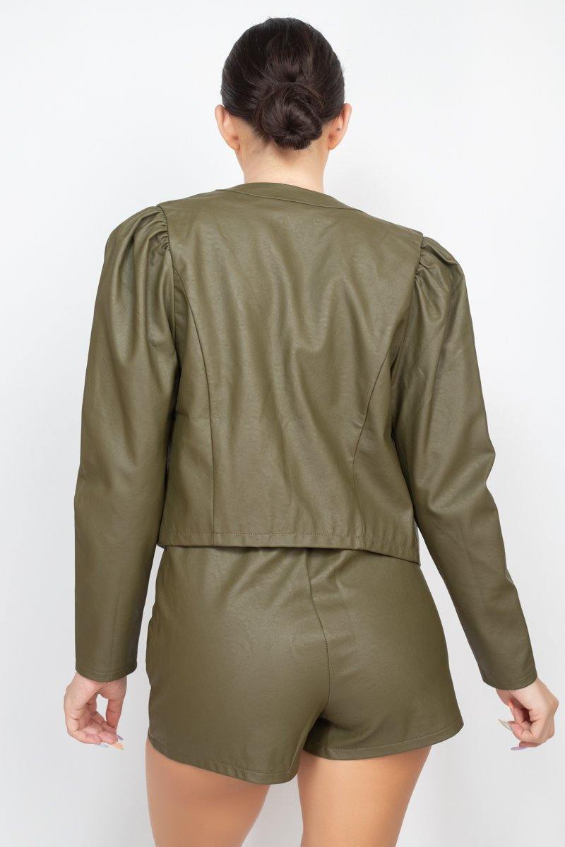Side Button Detailed Jacket & Shorts Set - AM APPAREL
