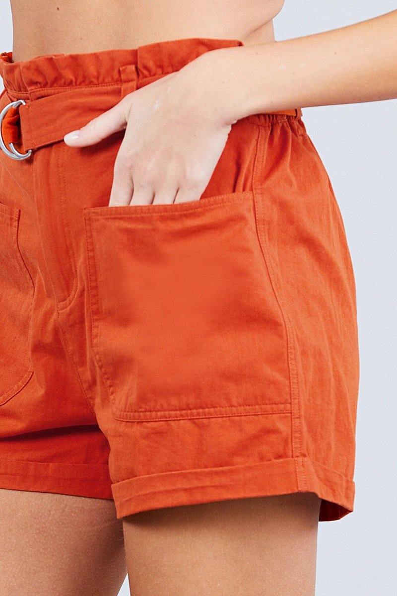 Side Pocket Rolled Up Paper Bag Cotton Shorts - AM APPAREL
