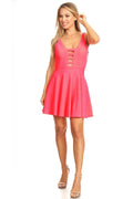 Solid Fit And Flare Dress With Back Zipper Closure, Cutouts, And Spaghetti Straps - AM APPAREL