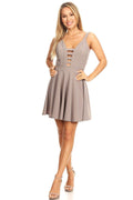 Solid Fit And Flare Dress With Back Zipper Closure, Cutouts, And Spaghetti Straps - AM APPAREL