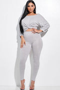 Solid Rib Knit Knotted Front Top And Leggings Two Piece Set - AM APPAREL