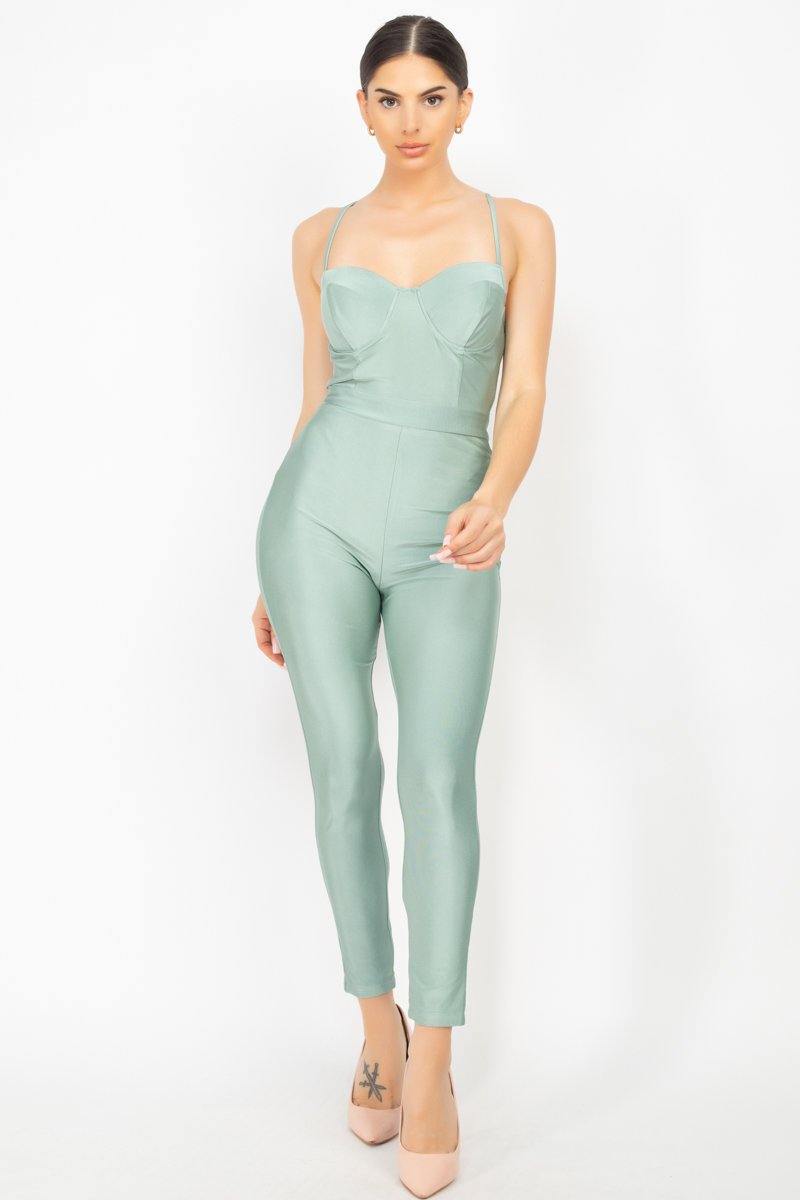 Solid Skinny Cinched Sweetheart Jumpsuit - AM APPAREL