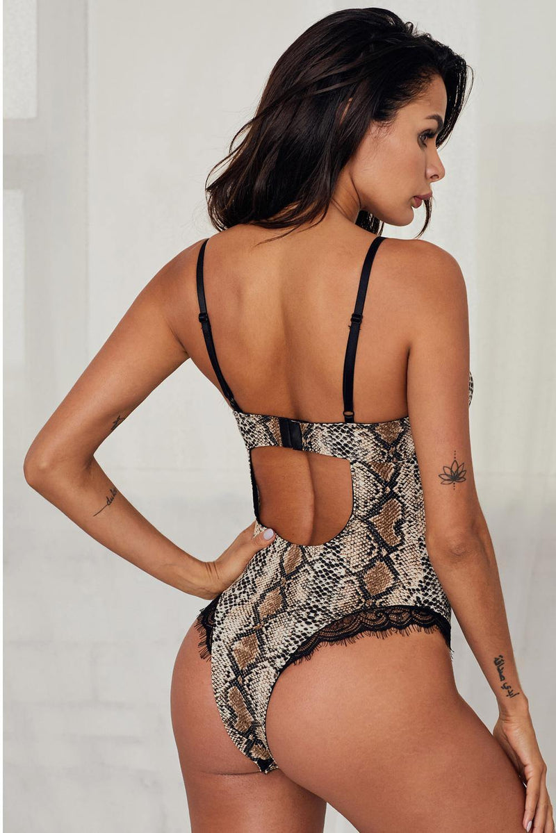 Spaghetti Strap Backless Leopard Printed Teddy - AM APPAREL