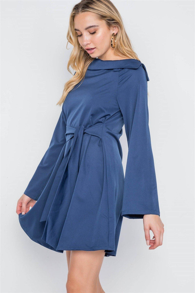 Straight Neck Solid Front-tie Dress - AM APPAREL