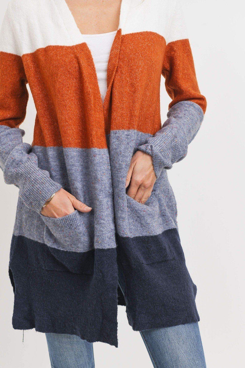 Striped Print Open Front Cardigan - AM APPAREL
