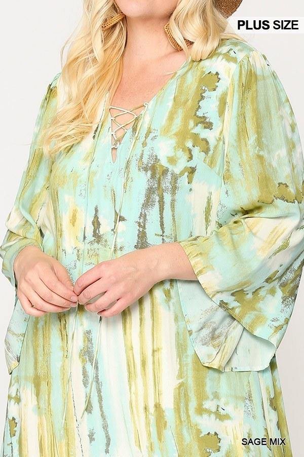 Tie Dye Multi Color Printed Maxi Dress With Lace Up - AM APPAREL
