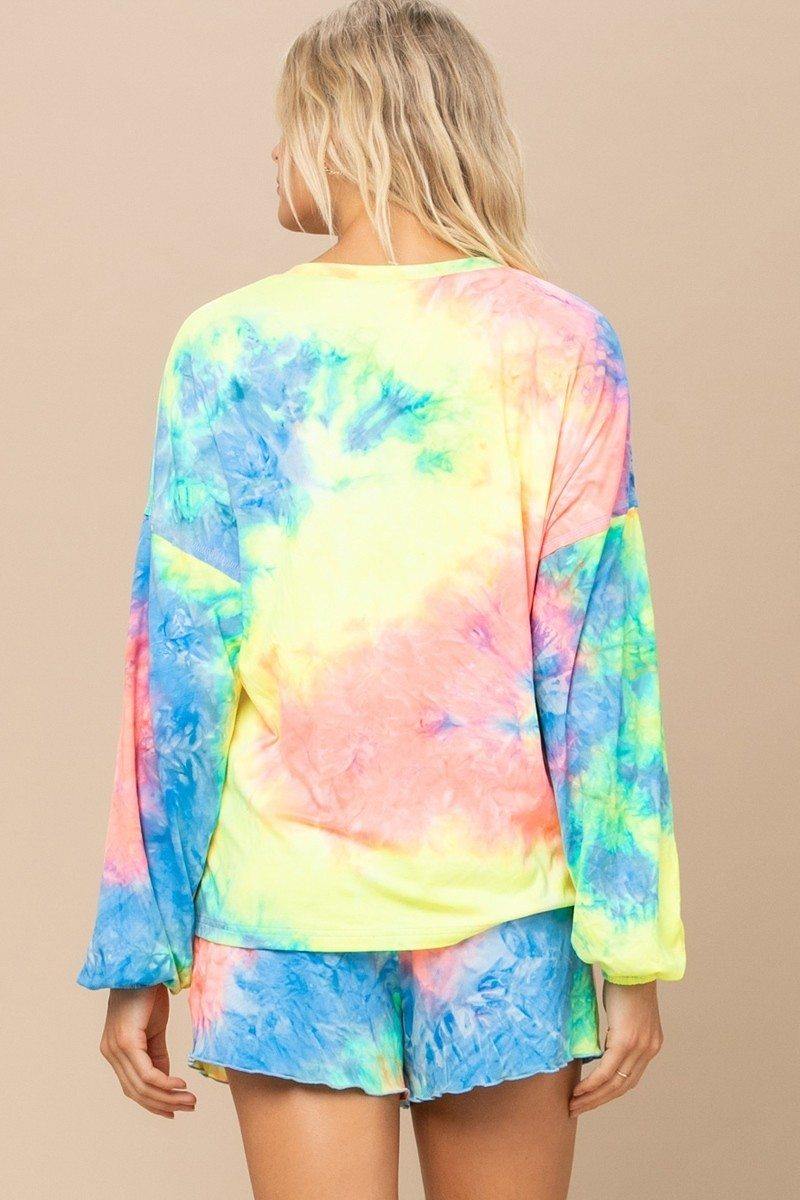 Tie-dye Printed Knit Top And Shorts Set - AM APPAREL