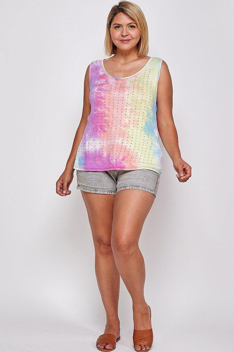 Tie Dye Tank With Studded Detail To - AM APPAREL