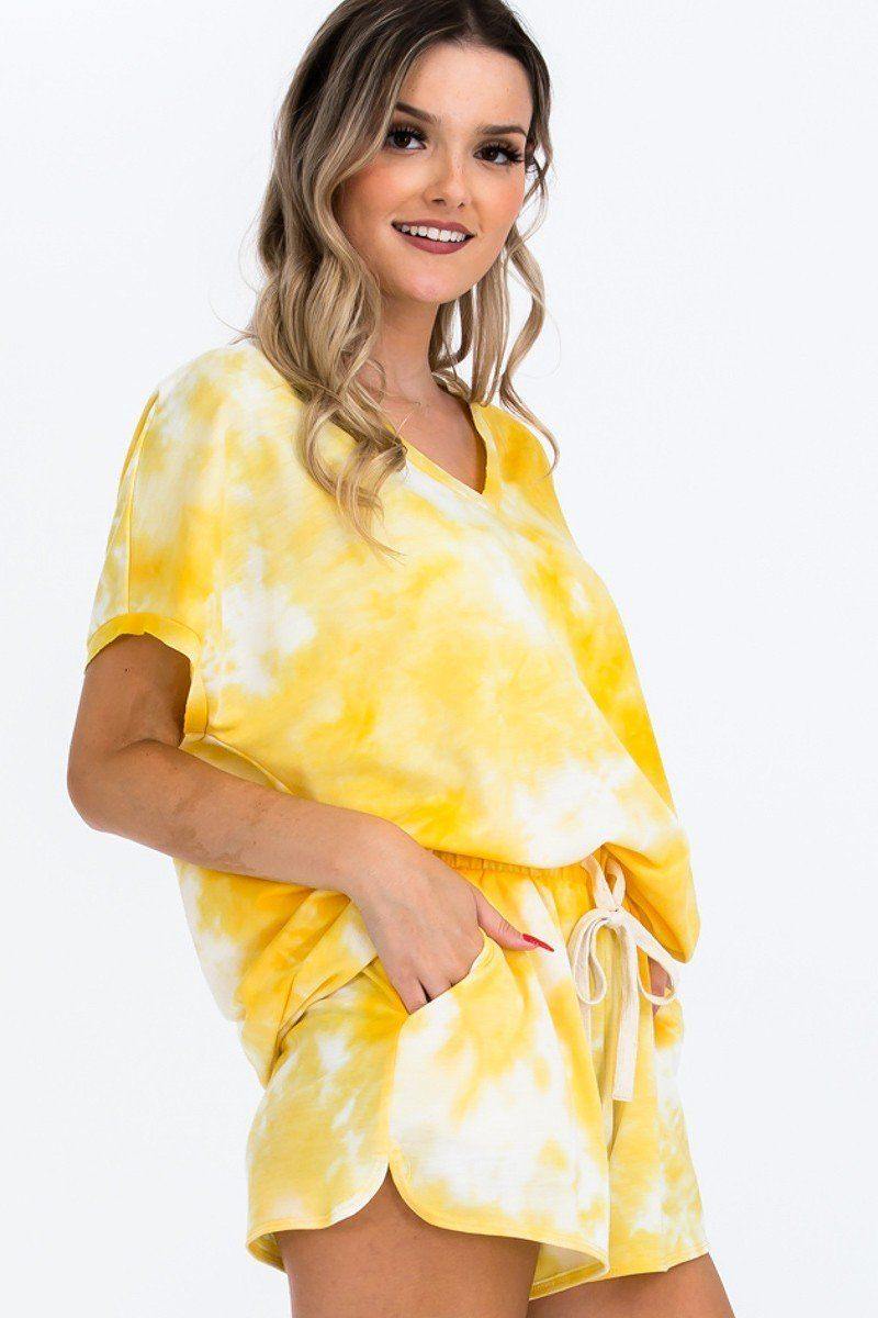 Tie-dye Top Featured In A V-neckline And Cuff Sort Sleeves - AM APPAREL