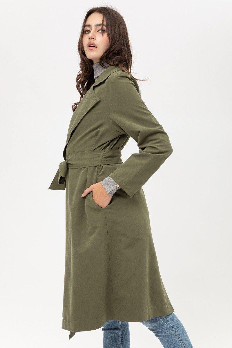 Trench Coat With Waist String Detail - AM APPAREL
