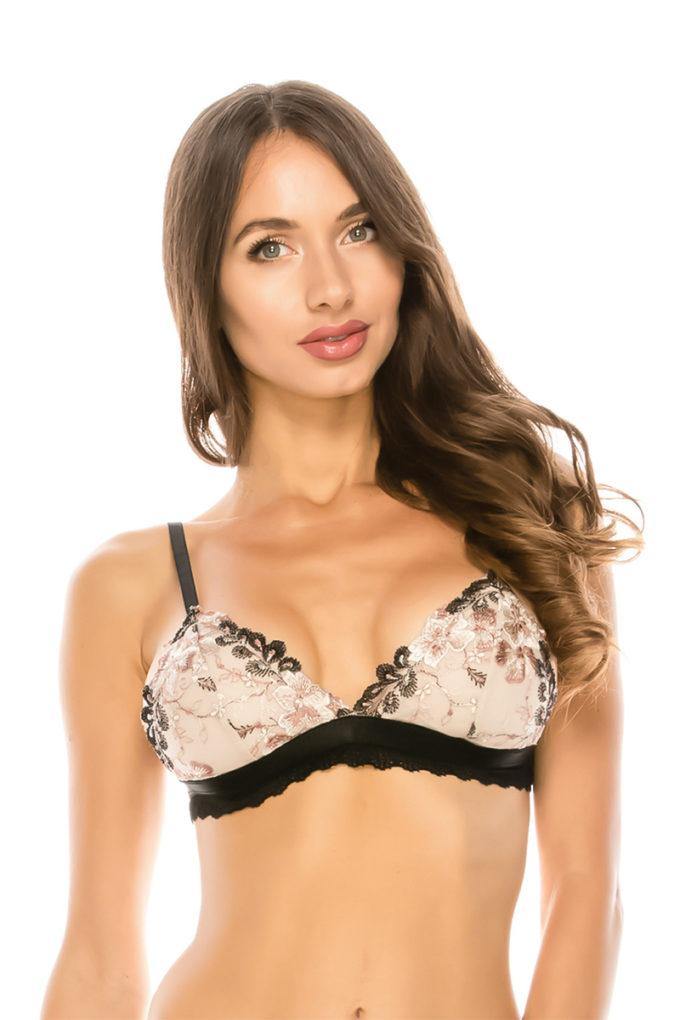 Triangle Floral Lace Bralette W/embroidery - AM APPAREL