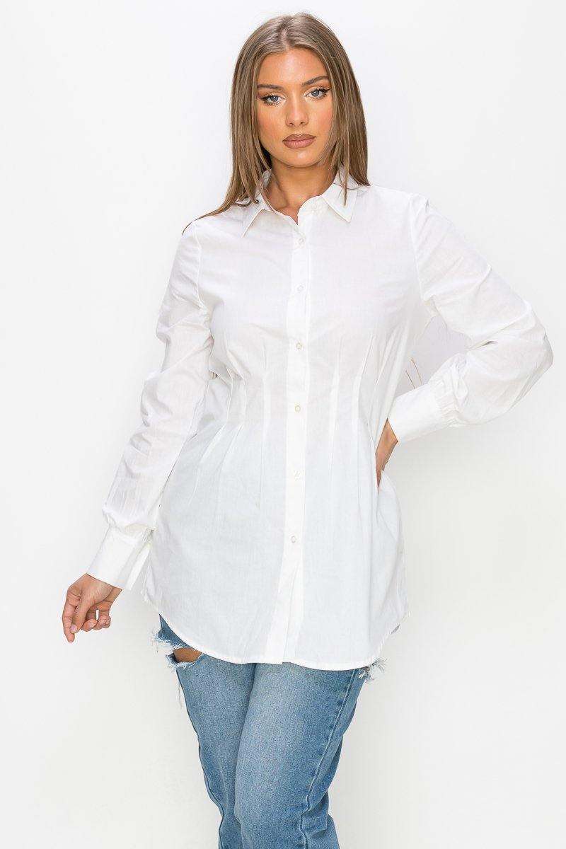 White Pleated Solid Top - AM APPAREL