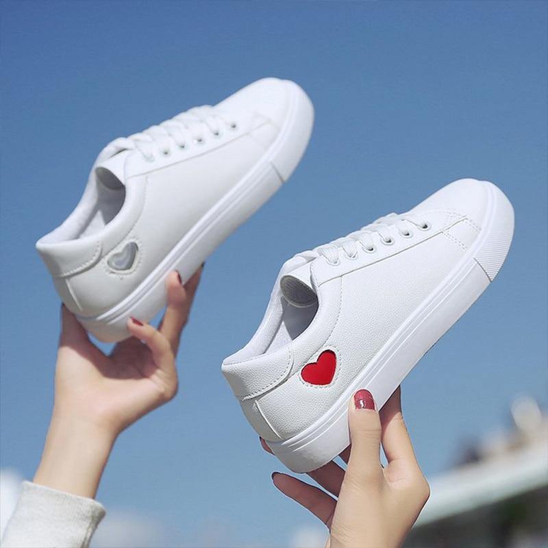 Women's Fashion PU Leather White Sneakers - AM APPAREL