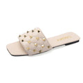 Women's PU Leather Slippers W/ Rivets Details - AM APPAREL