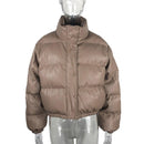 Women's Stand Collar PU Leather Parkas Jacket - AM APPAREL