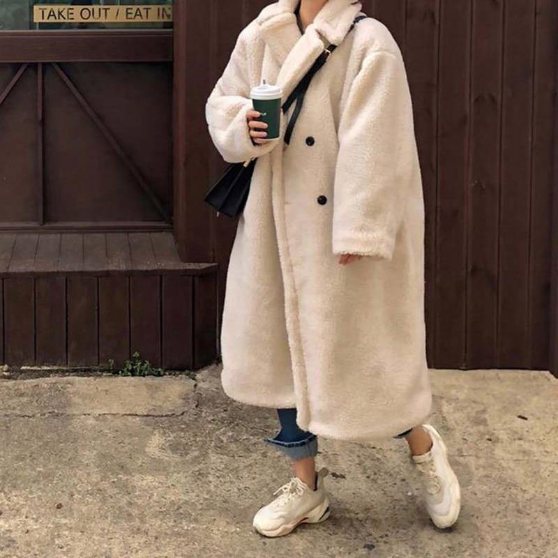 Women's Winter Solid Lamb Fur Coat - AM APPAREL