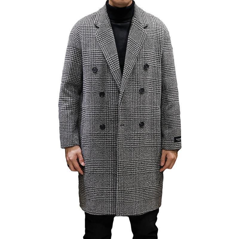 YASUG Casual Double-Breasted Mens Wool Trench Coat - AM APPAREL