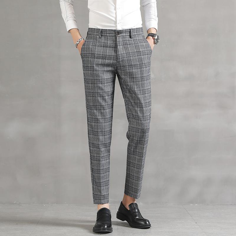YASUG Men's Plaid Business Ankle Length Pants - AM APPAREL